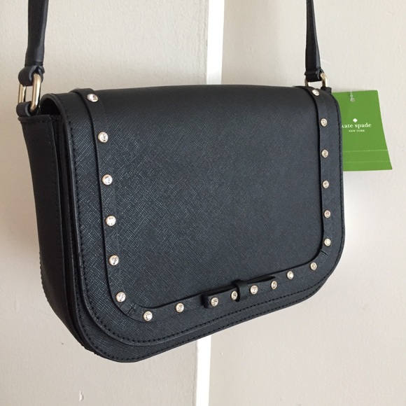 Kate Spade Black Leather Jeweled Laurel Way X-body - Picture 2 of 5